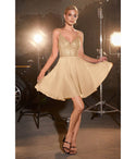 Sophisticated A-line V-neck Glittering Cocktail Above the Knee Chiffon Plunging Neck Fall Dress