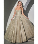 Corset Waistline Cowl Neck Floor Length Pleated Slit Glittering Ball Gown Prom Dress with a Brush/Sweep Train