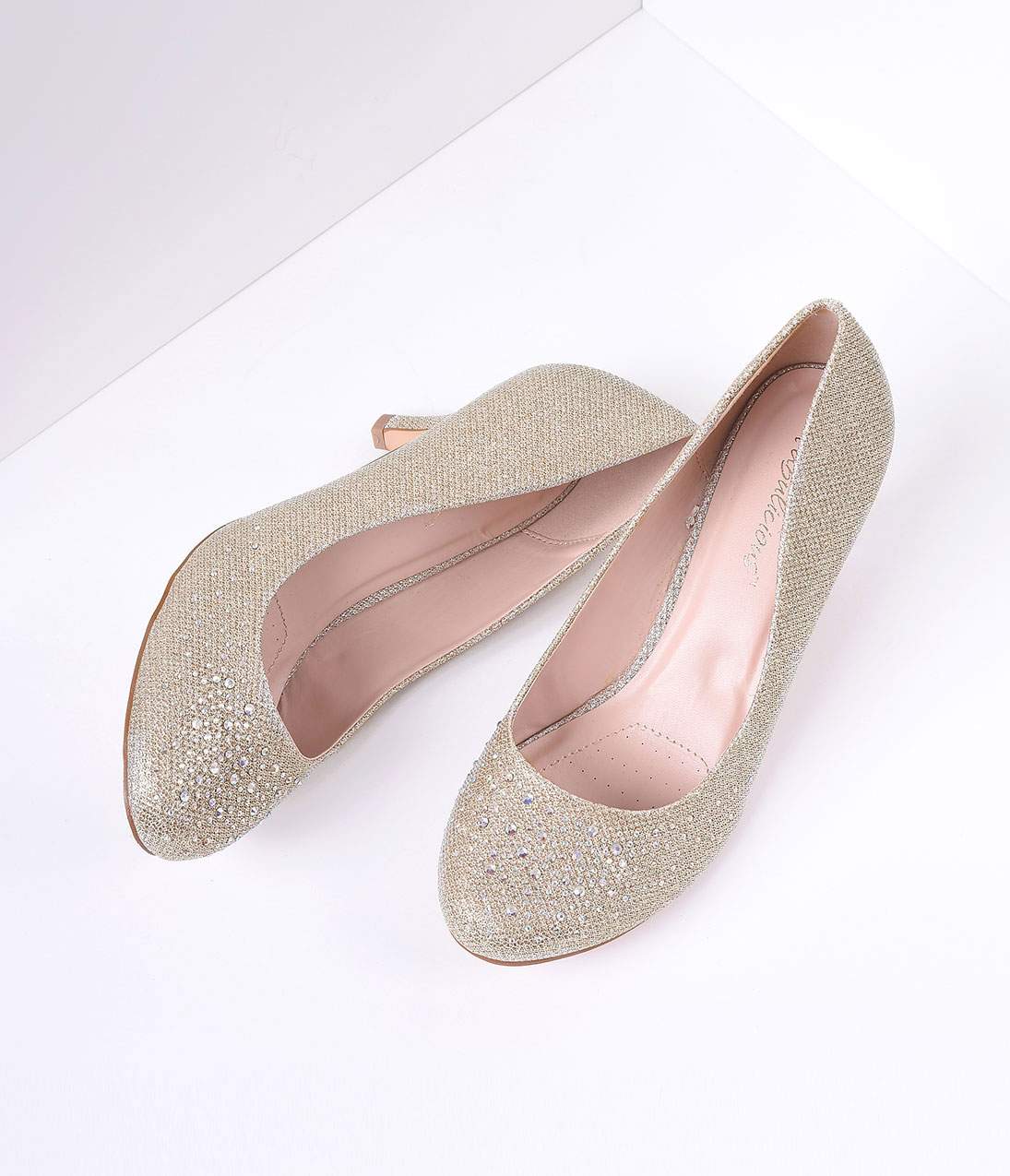 

Champagne Metallic Rhinestone Doris Kitten Heels