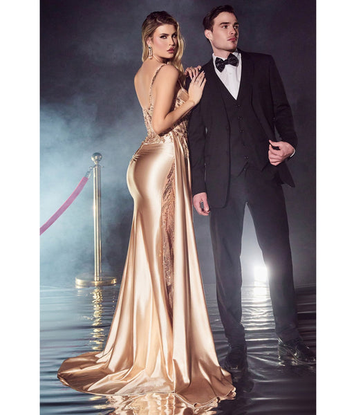 Sophisticated Corset Waistline Satin Floor Length Short Sleeveless Open-Back Fitted Illusion Sheer Slit Sweetheart Dress with a Brush/Sweep Train With a Sash