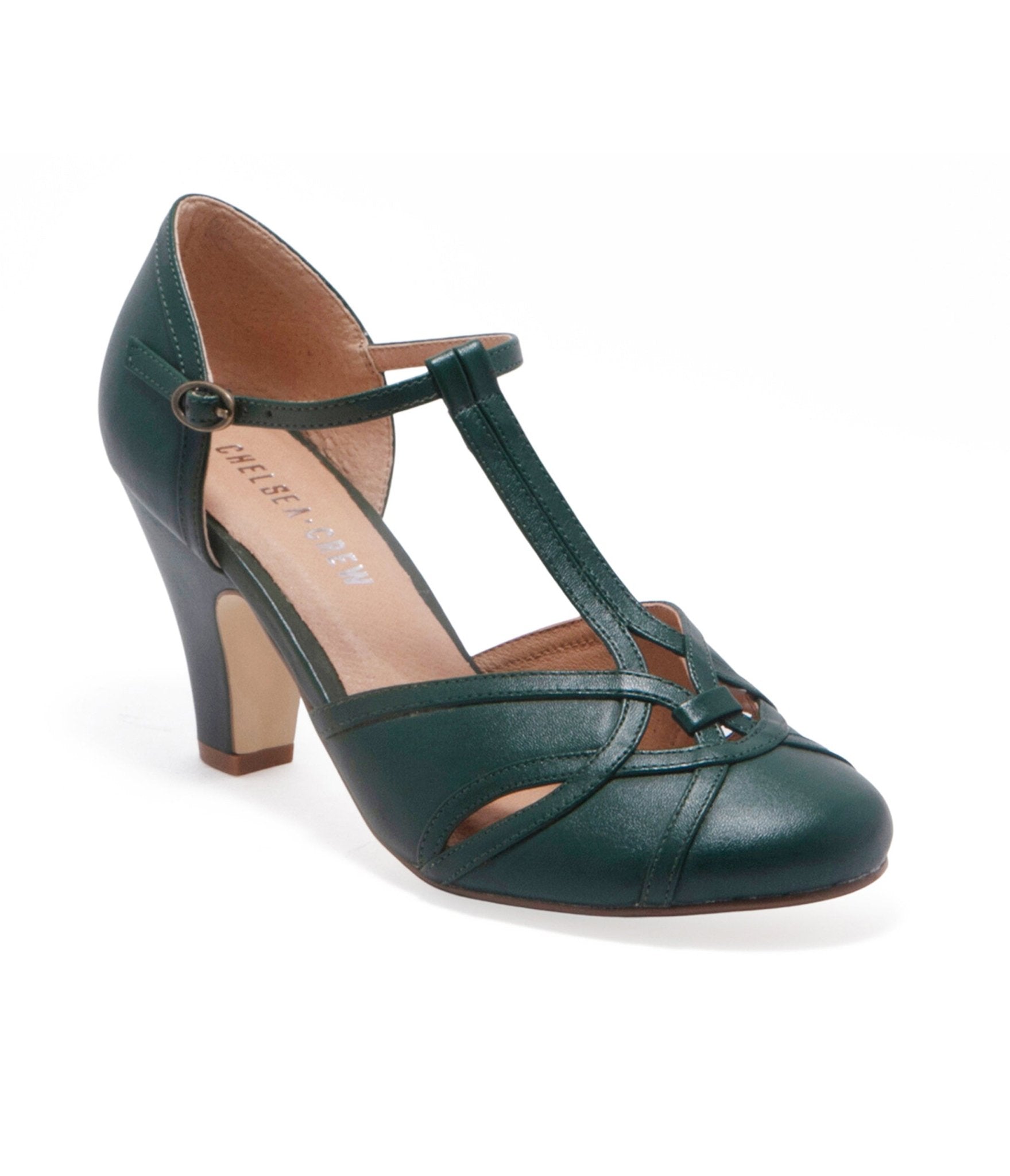 

Chelsea Crew 1920S Forest Green T-Strap Sandy Heels