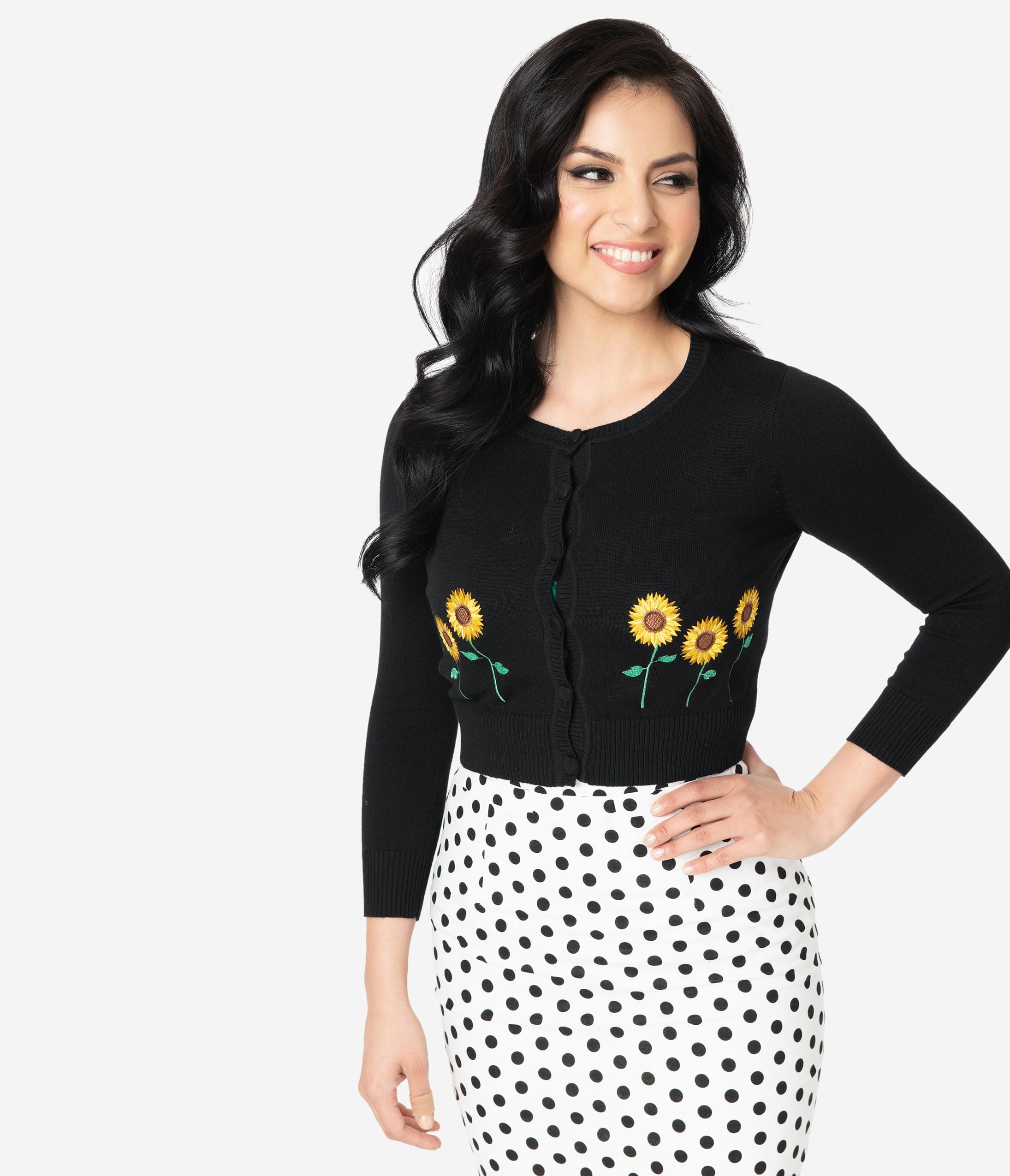 

Collectif 1950S Black Sunflower Abigail Crop Cardigan