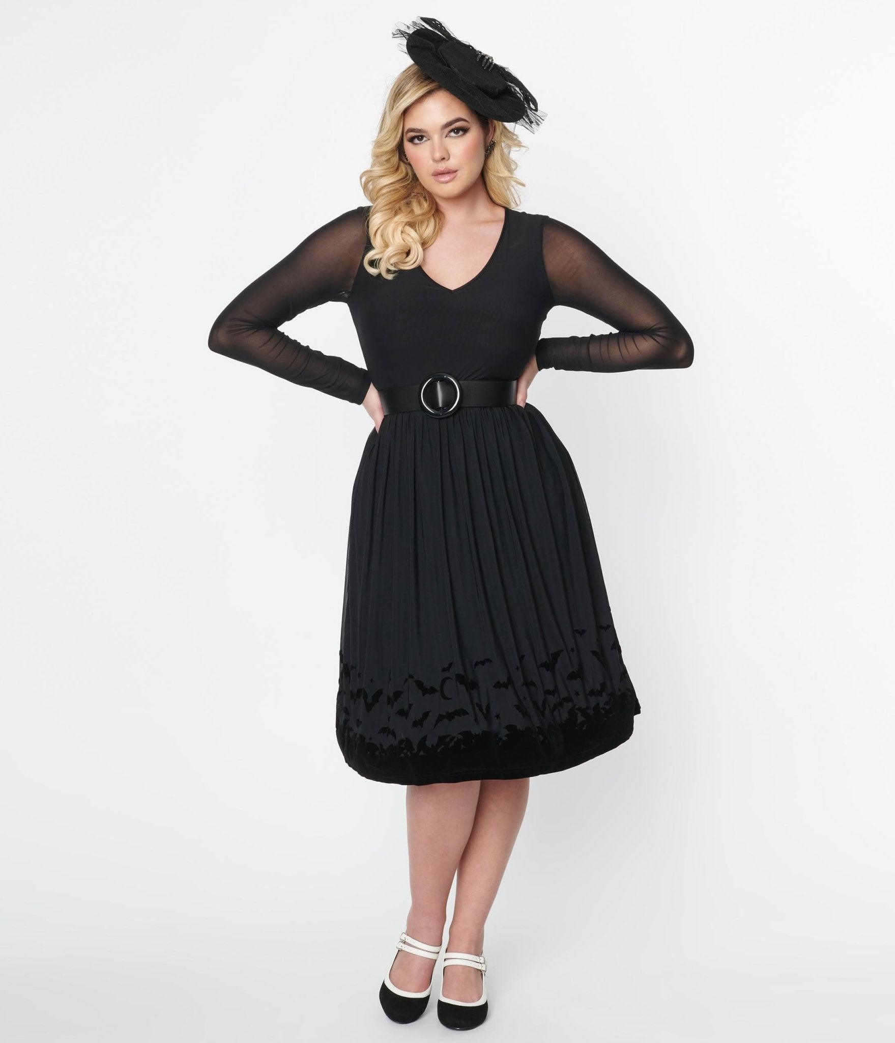 

Collectif Black Mesh Bat Border Swing Dress