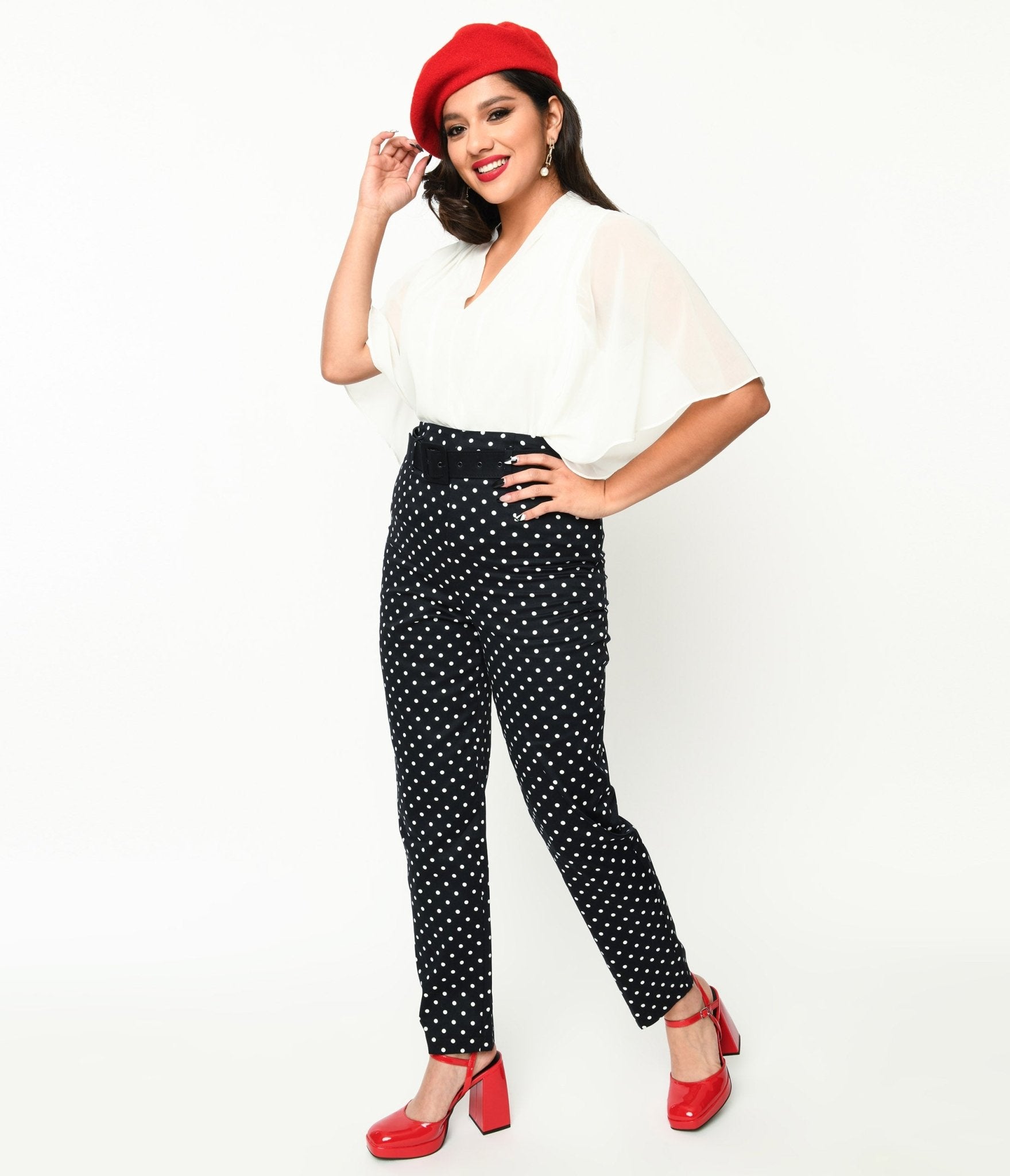 

Collectif Black & White Polka Dot Belted Thea Pants