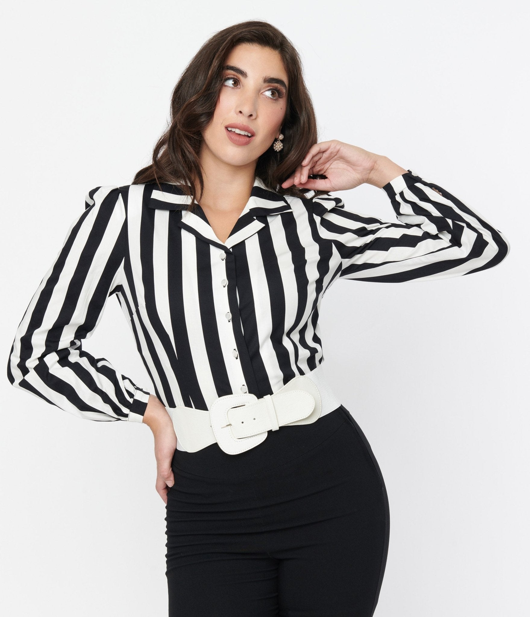 

Collectif Black & White Striped Jerry Blouse