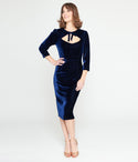 Cutout Back Zipper Pencil-Skirt Velvet Round Neck Dress With a Bow(s)