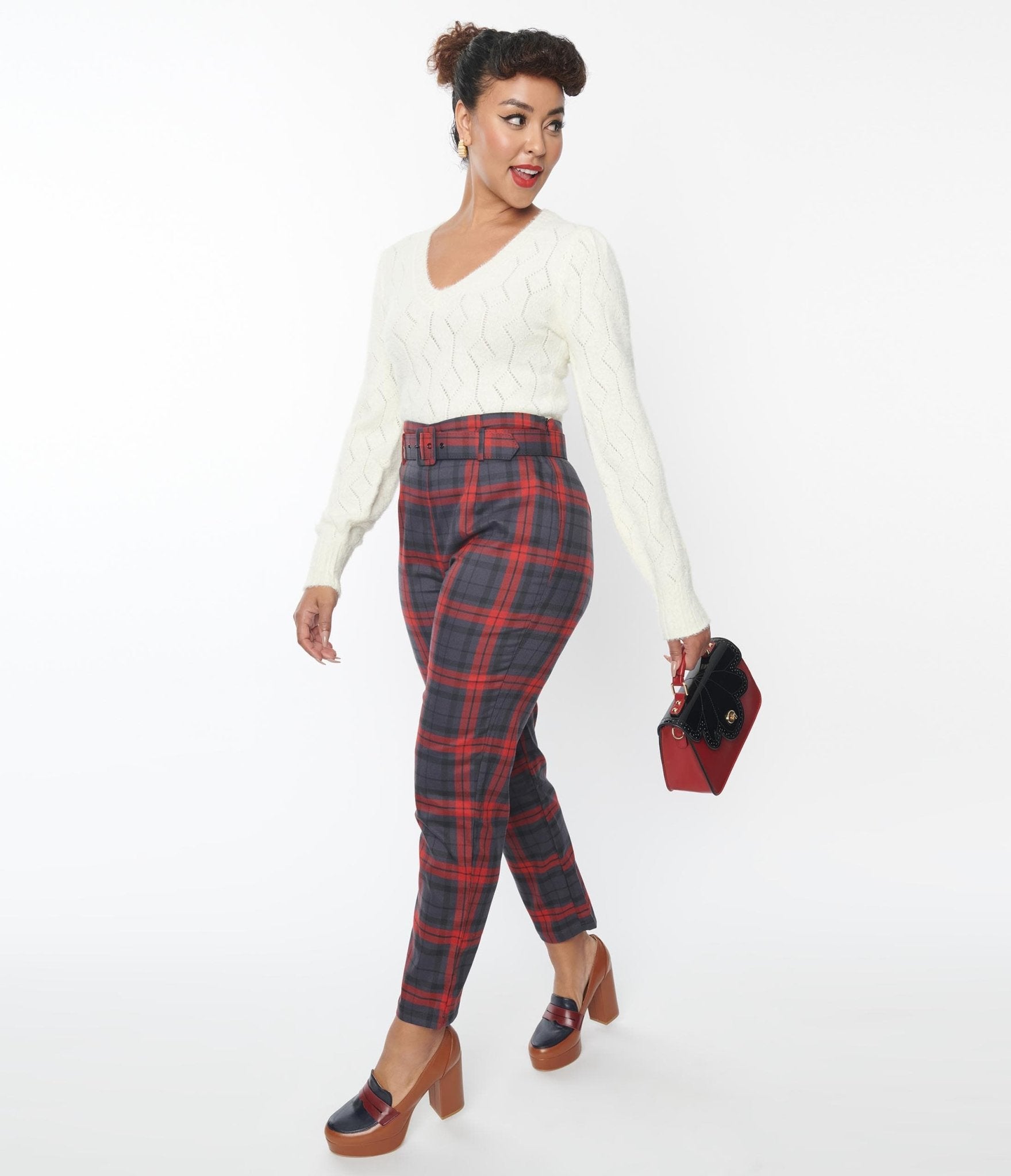 

Collectif Burgundy Plaid Thea Pants