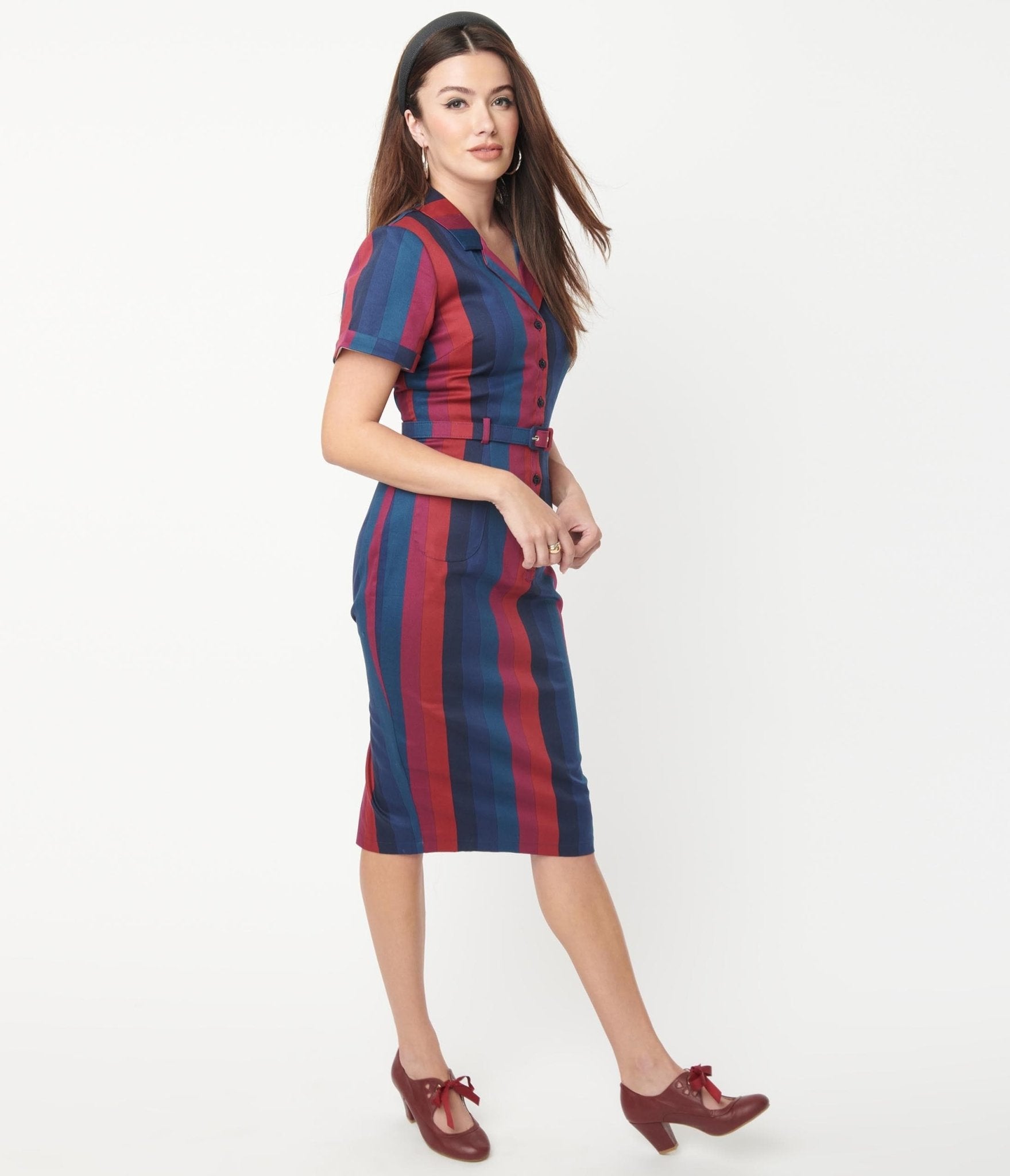 

Collectif Dark Multicolor Stripe Caterina Pencil Dress