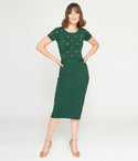 Sweater Pencil-Skirt Embroidered Knit Dress