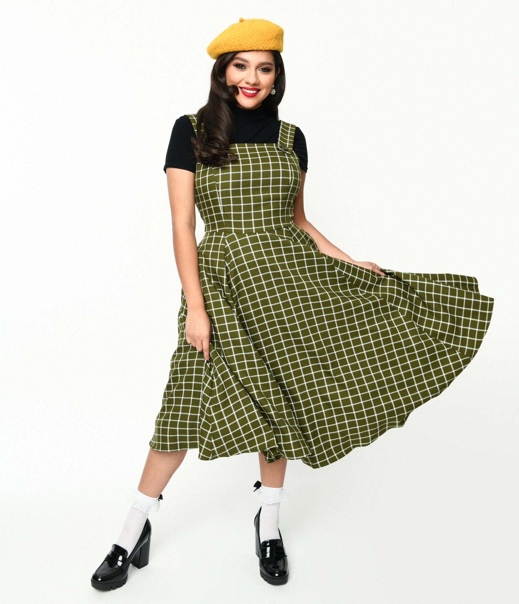 

Collectif Green & White Checked Eloise Acres Swing Dress