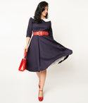 Swing-Skirt 3/4 Sleeves Pocketed Dress