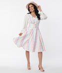 Collectif Pastel Rainbow Gingham Suspender Swing Skirt