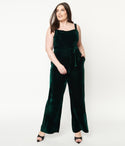 Plus Size Sleeveless Self Tie Back Zipper Velvet Straight Neck Fall Jumpsuit