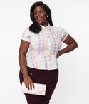 Collectif Plus Mary Grace Pastel Rainbow Gingham Blouse
