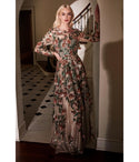 Sophisticated A-line Floor Length Sweetheart Floral Print Long Sleeves Sheer Back Sheer Illusion Mesh Sequined Dress