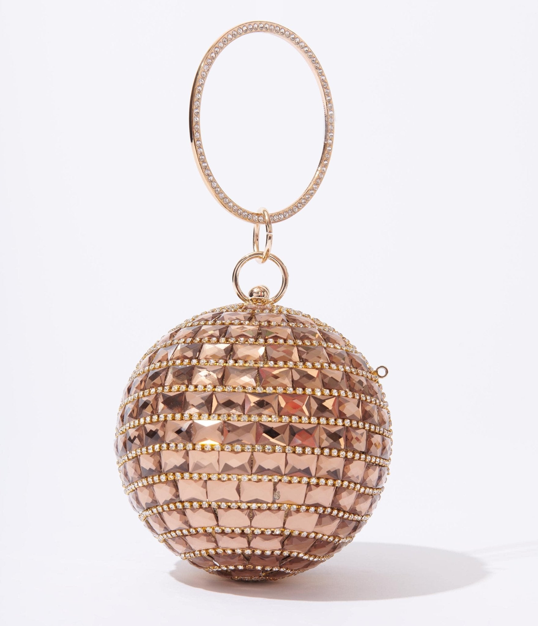 

Copper Rhinestone Disco Ball Clutch Bag