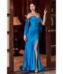 Slit Ruched Off the Shoulder Mermaid Jersey Prom Dress