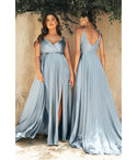 A-line V-neck Flowy Slit Self Tie Satin Bridesmaid Dress