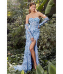 Sophisticated Strapless Corset Waistline Floor Length Fitted Applique Lace-Up Slit Glittering Sweetheart Floral Print Mermaid Evening Dress with a Brush/Sweep Train