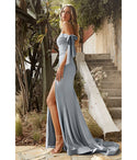 Slit Ruched Jersey Mermaid Off the Shoulder Bridesmaid Dress