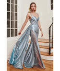 Sophisticated Sleeveless Floor Length Short Satin Corset Waistline Sweetheart Open-Back Sheer Fitted Illusion Slit Dress with a Brush/Sweep Train With a Sash