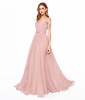 Floor Length Corset Waistline Flutter Sleeves Off the Shoulder Spaghetti Strap Pleated Wrap Prom Dress