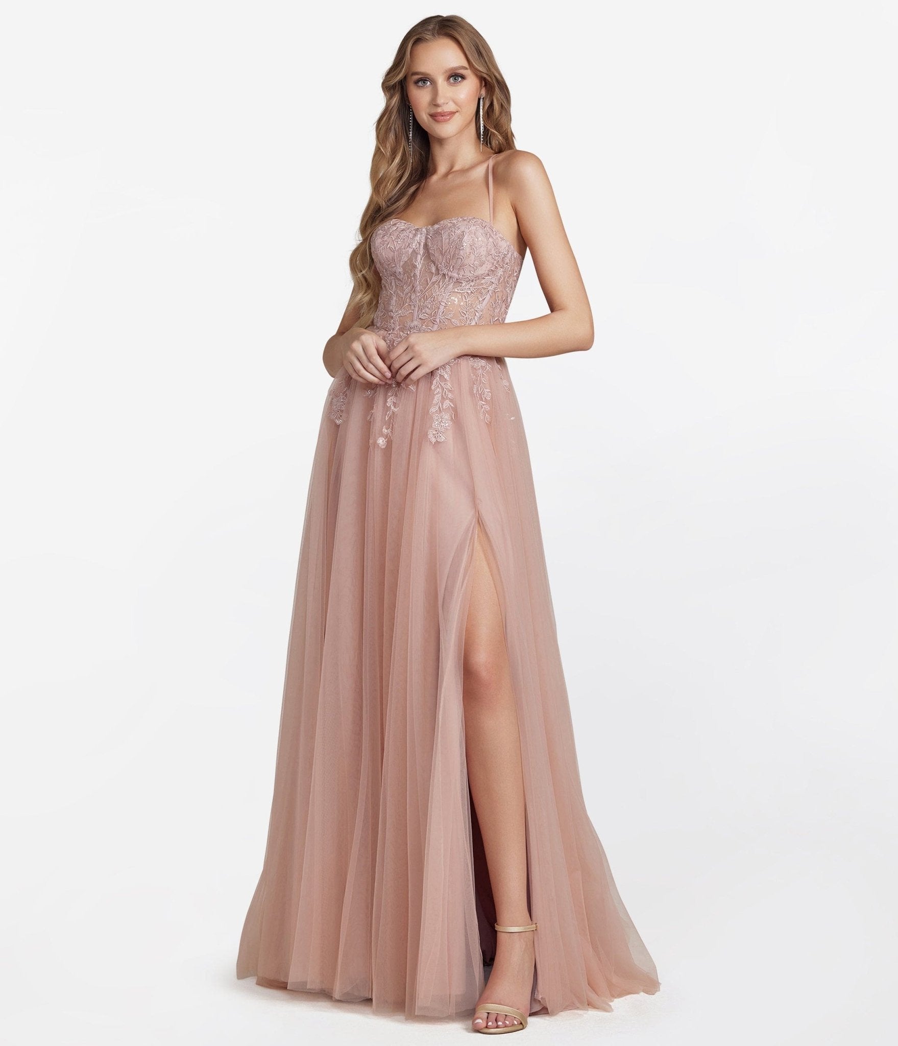 

Dusty Rose Corset Tulle Prom Ball Gown