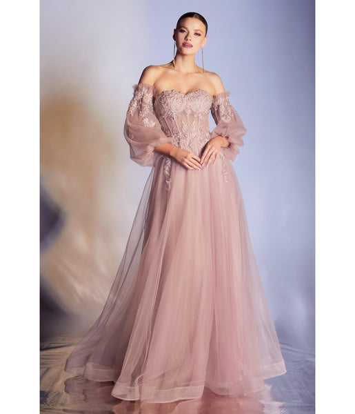 Strapless Off the Shoulder Sweetheart Gathered Sheer Glittering Corset Waistline Prom Dress