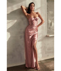 Strapless Satin Lace-Up Ruched Corset Waistline Sweetheart Evening Dress