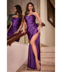 Strapless Ruched Lace-Up Satin Sweetheart Corset Waistline Evening Dress