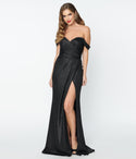 Tall Off the Shoulder Metallic Sweetheart Slit Faux Wrap Fitted Back Zipper Dress