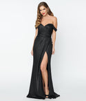 Tall Sweetheart Off the Shoulder Metallic Slit Fitted Faux Wrap Back Zipper Dress