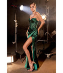 Sophisticated Strapless Floor Length Satin Corset Waistline Sweetheart Fitted Lace-Up Slit Beaded Pleated Illusion Sheer Evening Dress/Prom Dress with a Brush/Sweep Train
