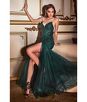 V-neck Strapless Beaded Open-Back Sequined Sheer Slit Glittering Illusion Floor Length Tulle Corset Waistline Mermaid Prom Dress with a Brush/Sweep Train