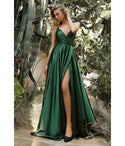 A-line V-neck Slit Self Tie Flowy Satin Bridesmaid Dress