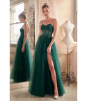 A-line Shirred Slit Applique Glittering Beaded Sheer Lace-Up Open-Back Floor Length Sleeveless Spaghetti Strap Corset Waistline Sweetheart Dress