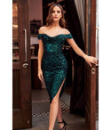 Sheath Off the Shoulder Sequined Slit Gathered Fitted Sheath Dress/Homecoming Dress/Bridesmaid Dress