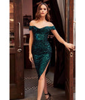 Sequined Slit Fitted Gathered Sheath Off the Shoulder Sheath Dress/Homecoming Dress/Bridesmaid Dress