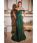 Short Sleeves Sleeves Off the Shoulder Draped Gathered Slit Glittering Prom Dress