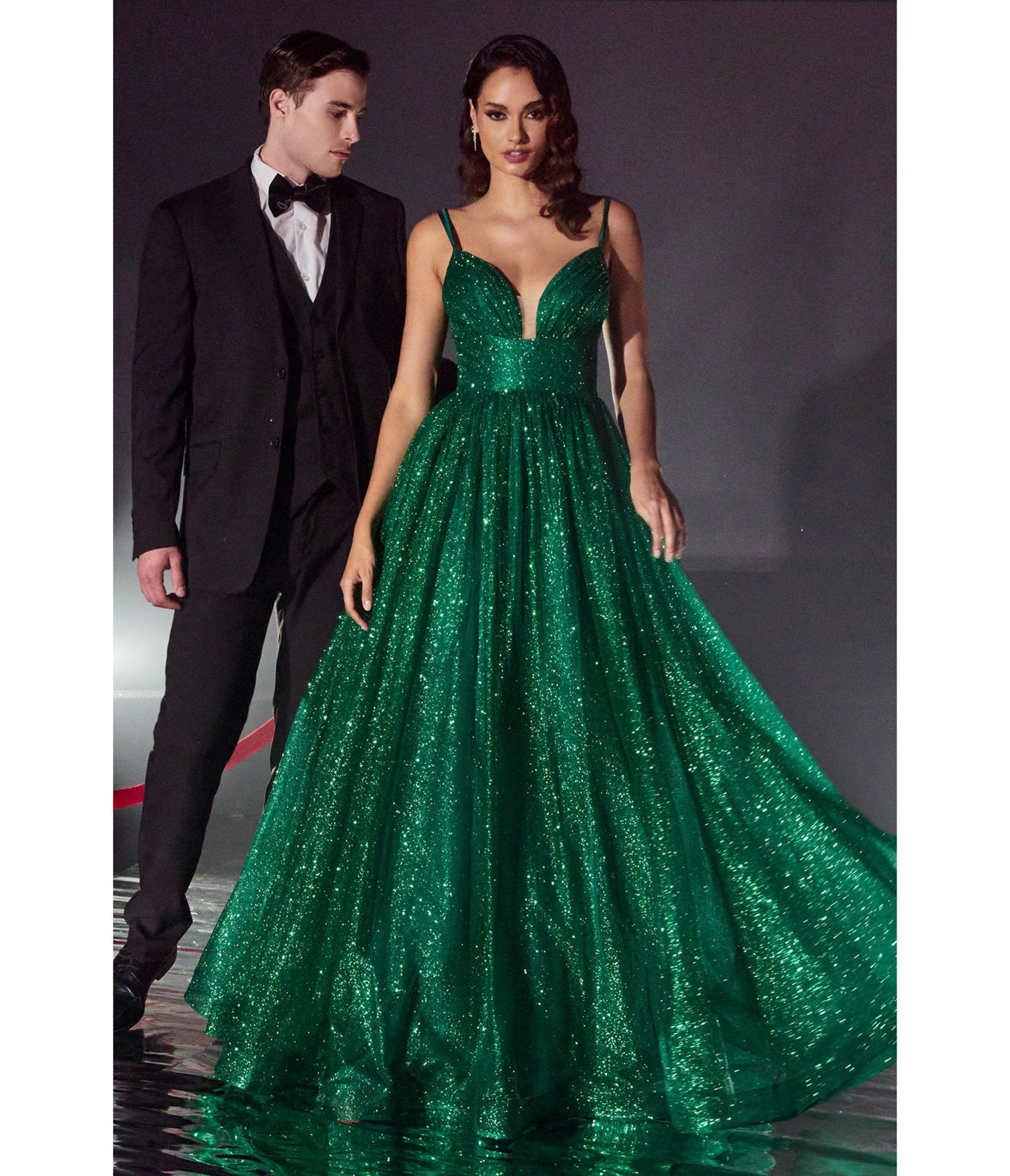 

Cinderella Divine Emerald Green Glitter Sleeveless Ball Gown