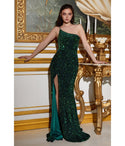 One Shoulder Velvet Asymmetric Slit Sequined Bridesmaid Dress