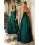 V-neck Ruched Slit Faux Wrap Spaghetti Strap Satin Floor Length Bridesmaid Dress