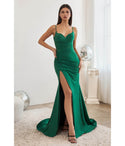 Ruched Draped Slit Empire Waistline Satin Sweetheart Spaghetti Strap Prom Dress with a Brush/Sweep Train