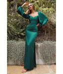 Sweetheart Long Sleeves Wrap Satin Bridesmaid Dress