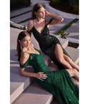 V-neck Cold Shoulder Sleeves Spaghetti Strap Sequined Slit Open-Back Sheath Fall Sheath Dress/Bridesmaid Dress