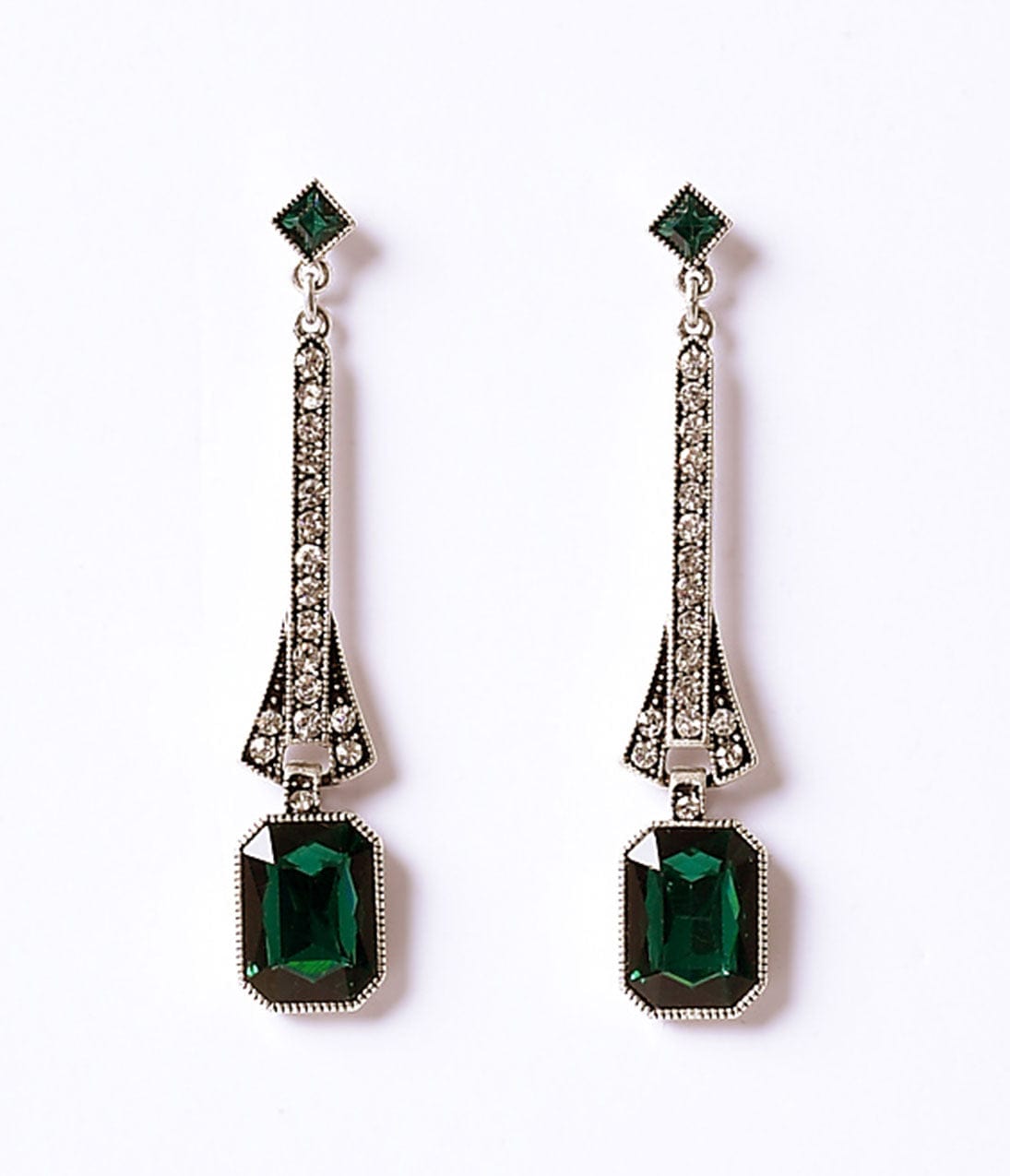 

Emerald & Silver Crystal Drop Post Earrings