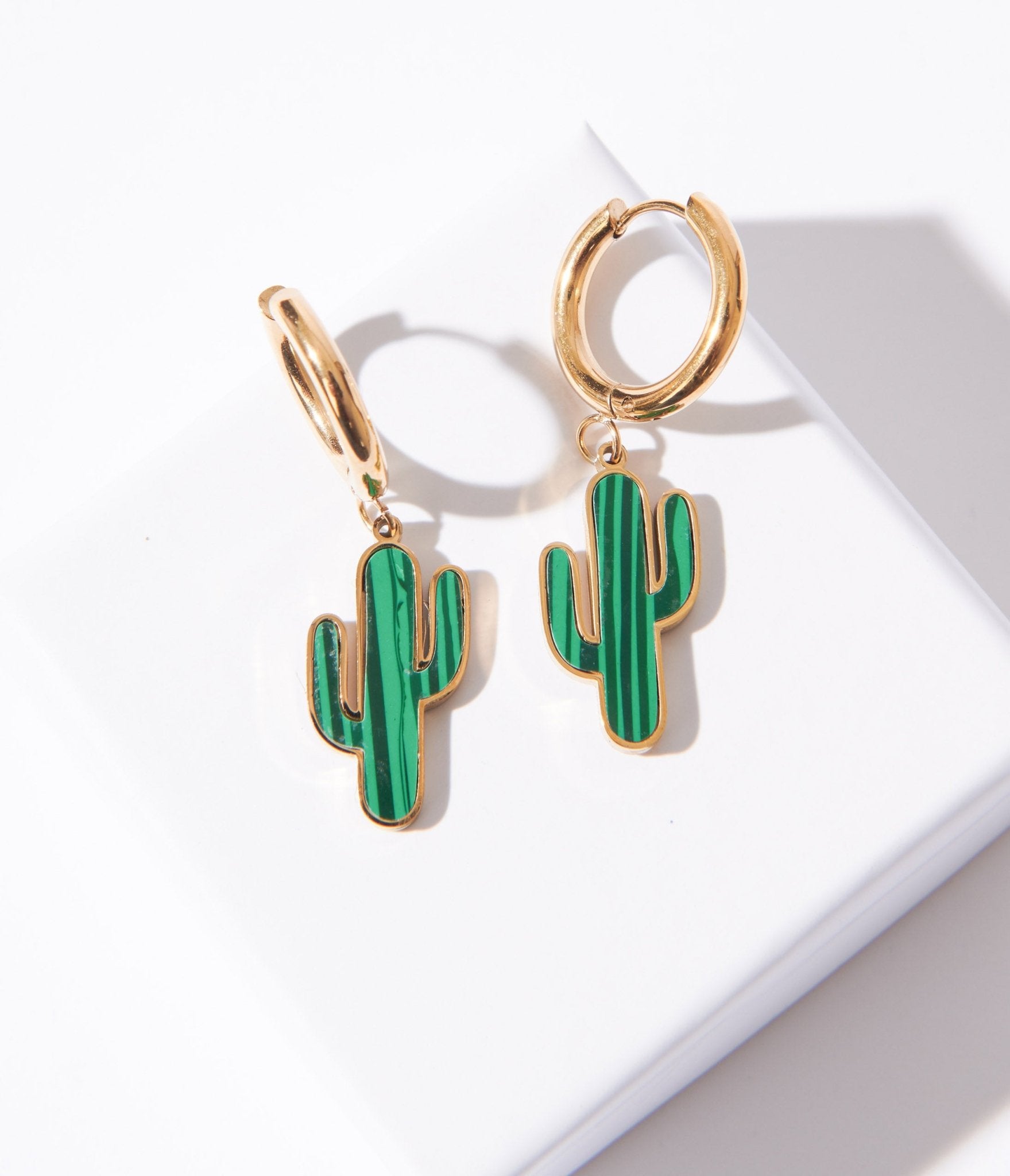 

Enamel Cactus Mini Hoop Dangle Earrings