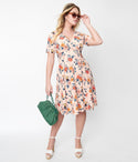 V-neck Swing-Skirt Fitted Short Sleeves Sleeves Floral Print Dress
