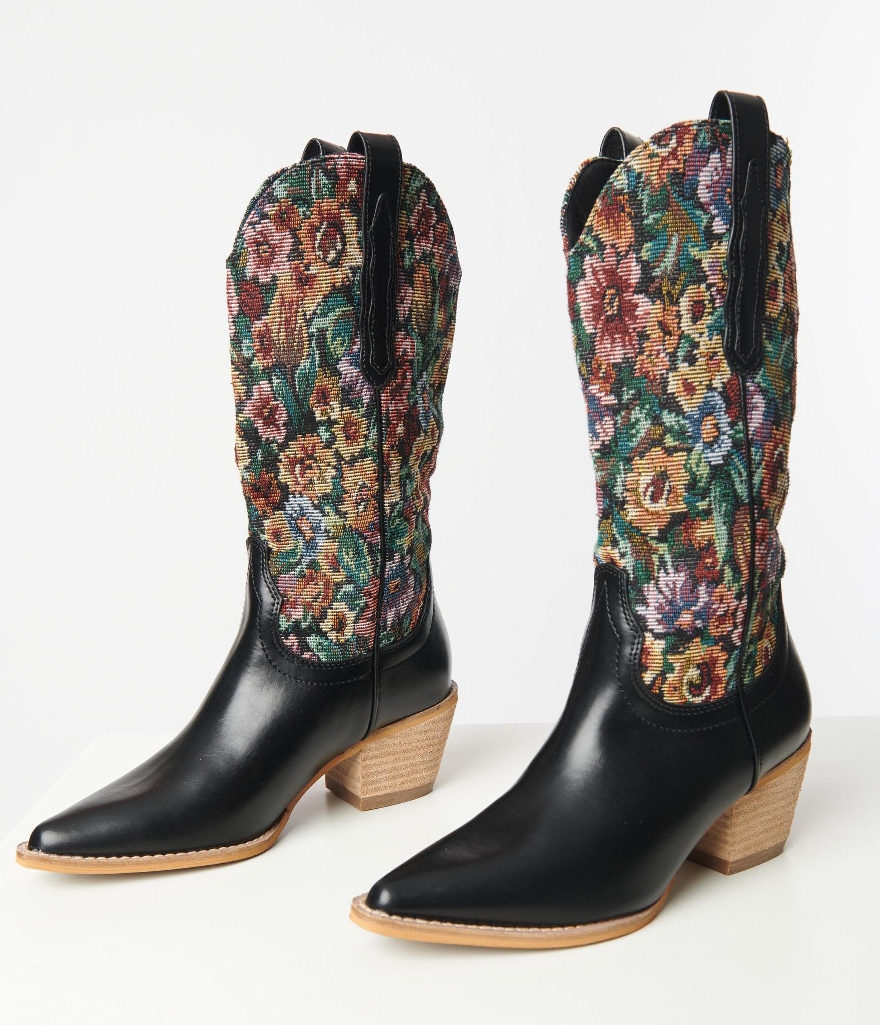 

1970S Floral Jacquard Cowboy Boots