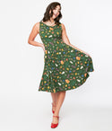 Scoop Neck Swing-Skirt Pocketed Back Zipper Sleeveless General Print Dress